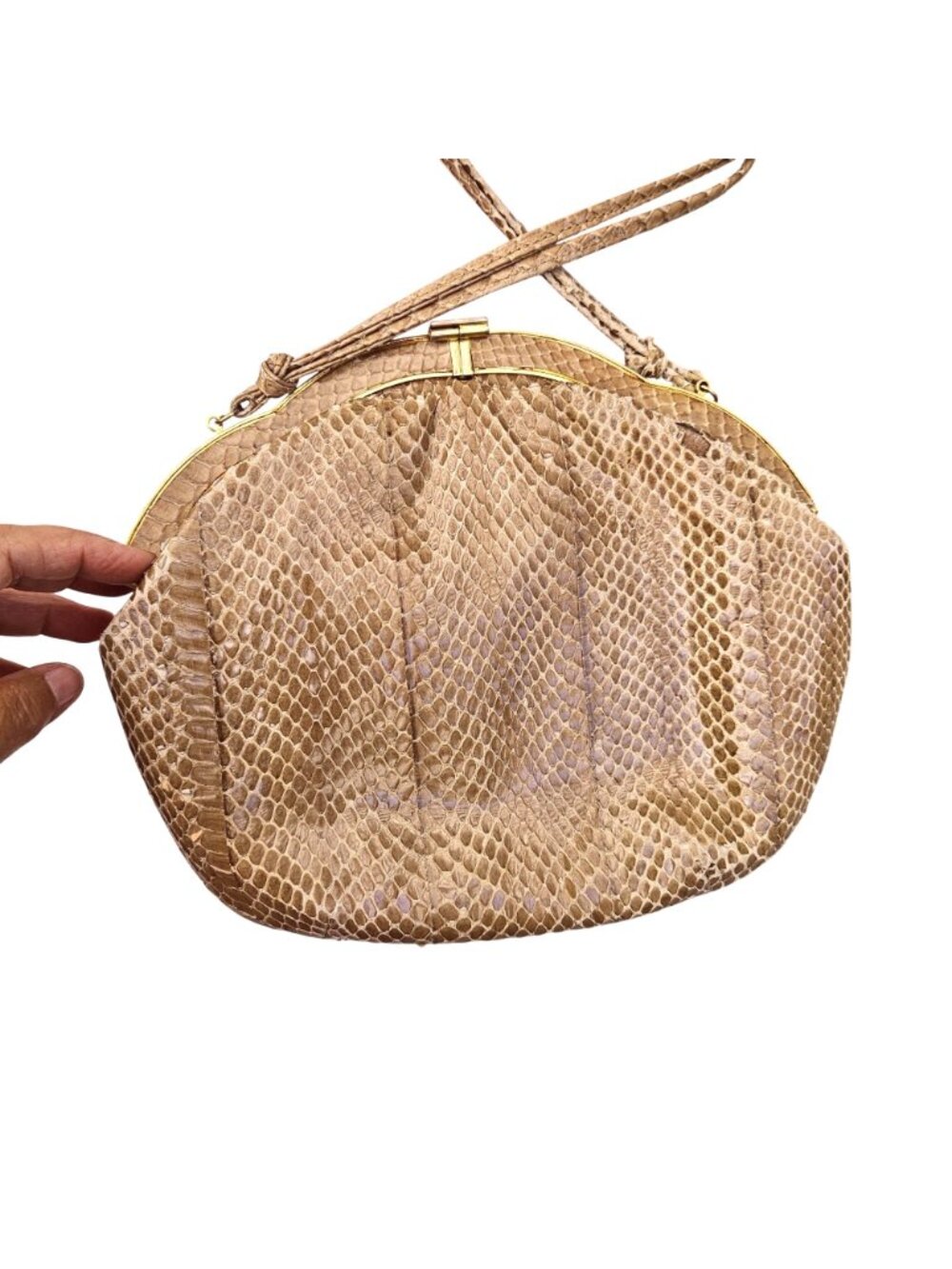 Vintage 1970s Susan Gail Snakeskin Handbag Purse Crossbody Tan - Picture 4 of 14